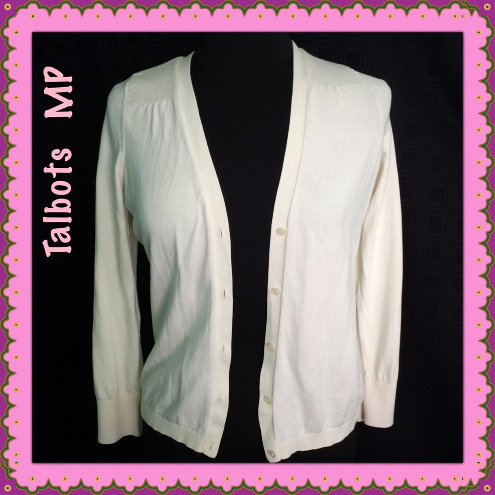 Talbots White Cardigan Sweater Size MP - Picture 1 of 7